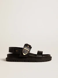 Women's Lucy sandal glossy black leather with gold metal buckle