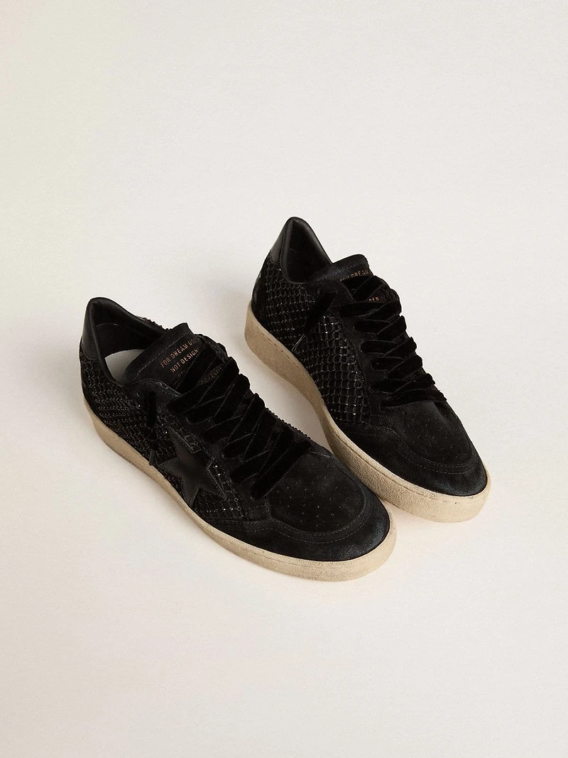 Women’s Ball star mesh with Swarovski crystals and black laminated leather heel tab