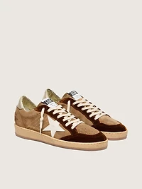 Women's Ball star tobacco suede with white leather and cognac velvet inserts