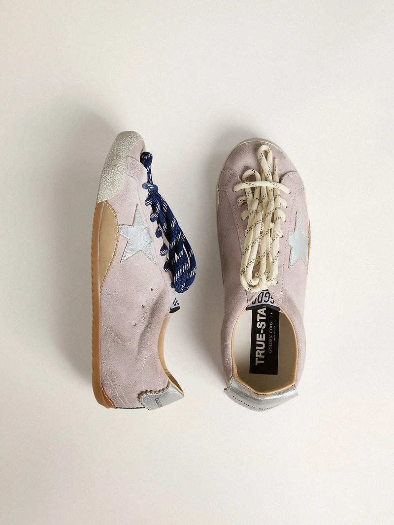 Women's True-Star pastel pink suede with silver star and heel tab