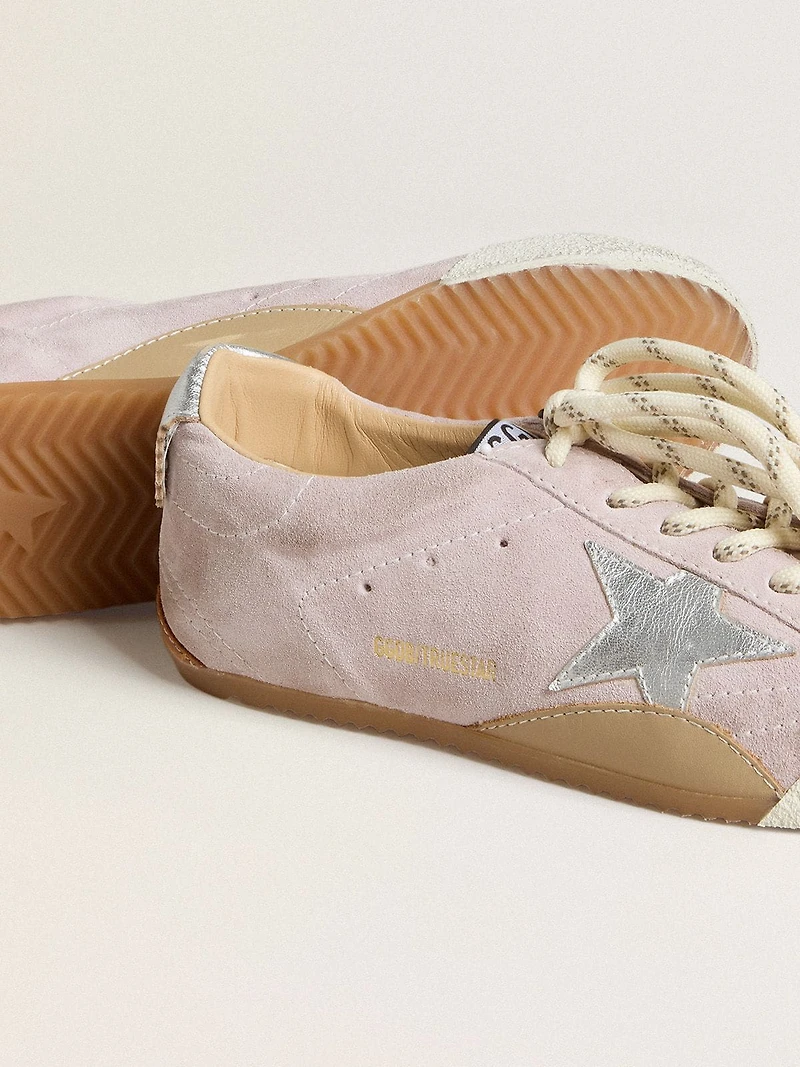 Women's True-Star pastel pink suede with silver star and heel tab