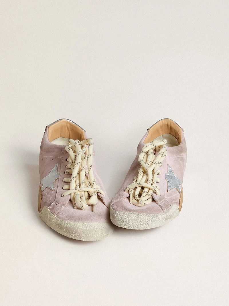 Women's True-Star pastel pink suede with silver star and heel tab