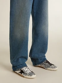 Women's True-Star silver sequins with black star and leather heel tab