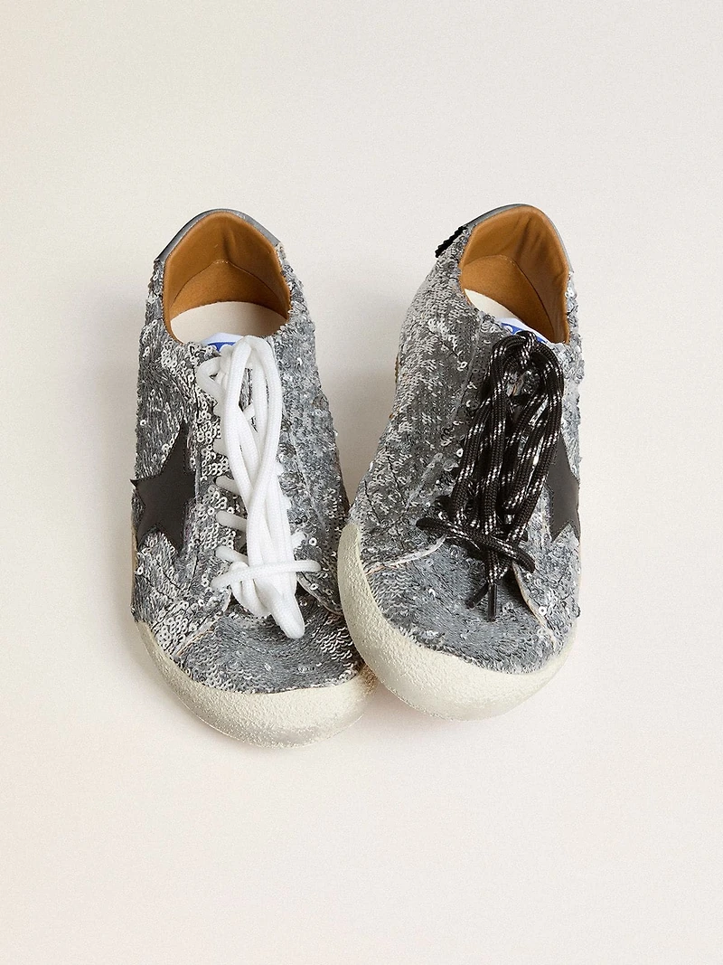 Women's True-Star silver sequins with black star and leather heel tab