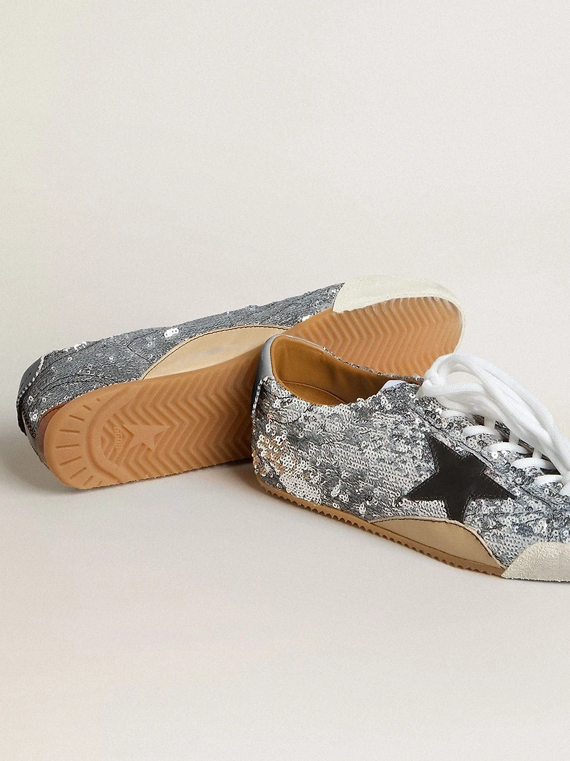 Women's True-Star silver sequins with black star and leather heel tab