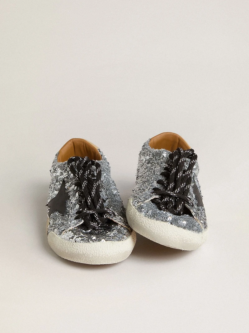 Women's True-Star silver sequins with black star and leather heel tab