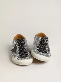 Women's True-Star silver sequins with black star and leather heel tab