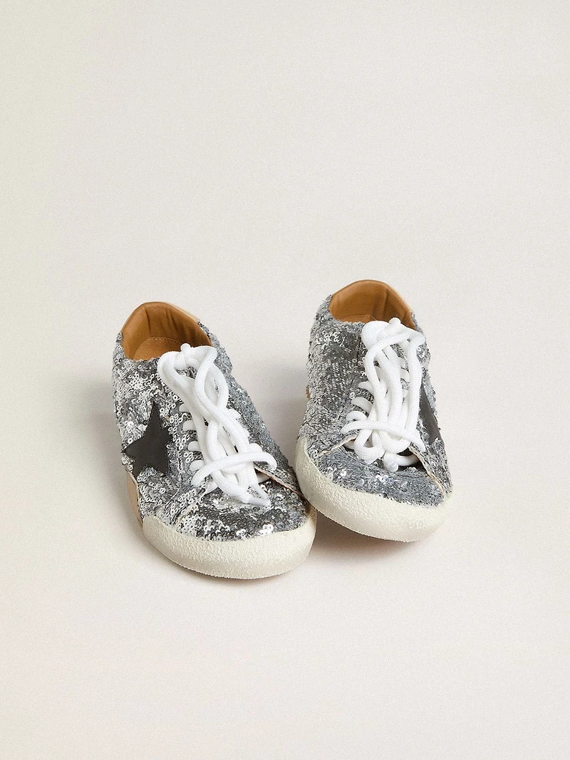 Women's True-Star silver sequins with black star and leather heel tab
