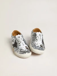 Women's True-Star silver sequins with black star and leather heel tab