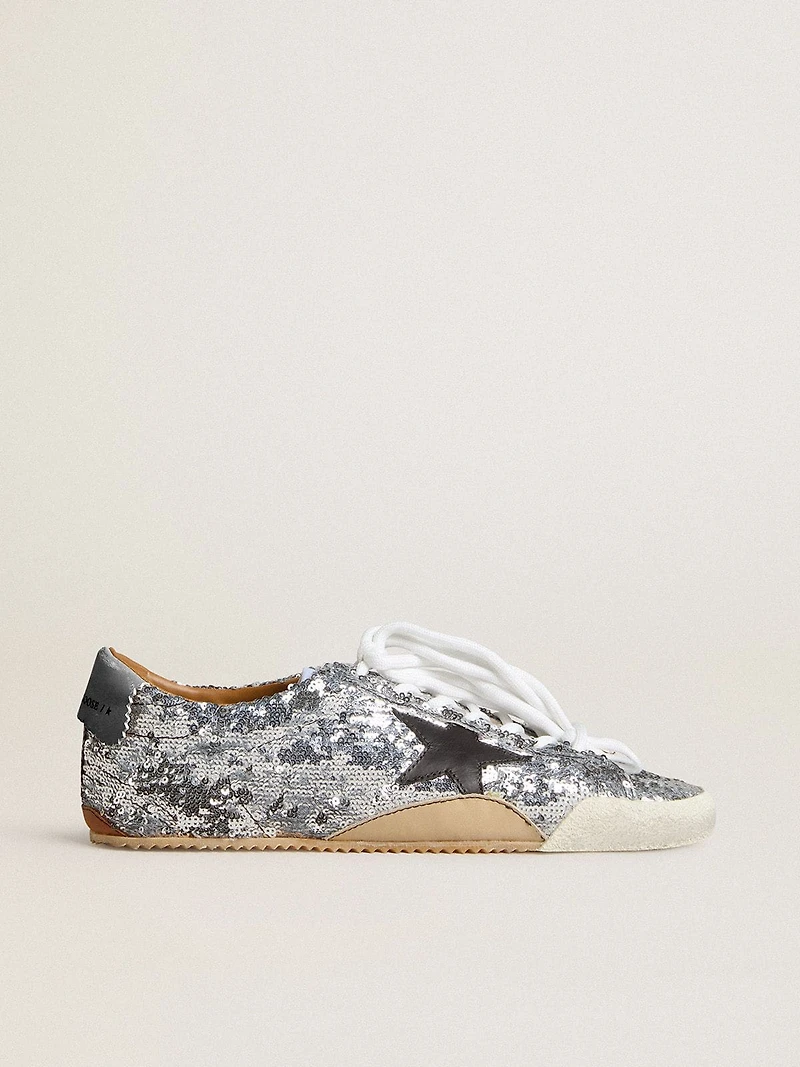 Women's True-Star silver sequins with black star and leather heel tab