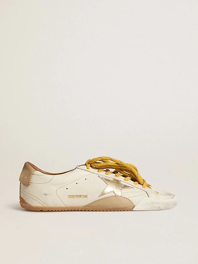 Women's True-Star white nappa leather with gold star and beige suede heel tab