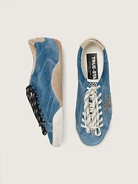 Women's True-Star teal suede with black star and cream heel tab