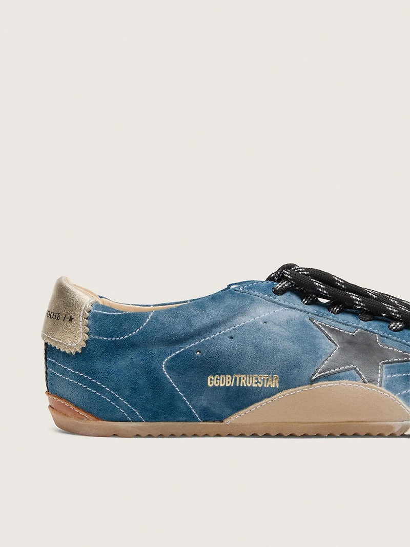 Women's True-Star teal suede with black star and cream heel tab