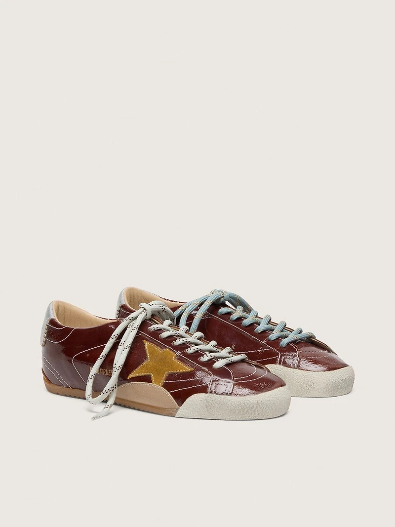 Women's True-Star burgundy naplak with suede star and silver nappa heel tab