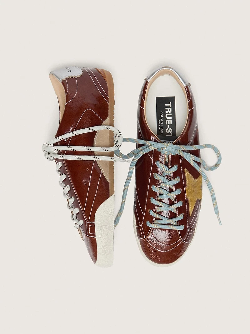 Women's True-Star burgundy naplak with suede star and silver nappa heel tab