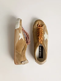 Women's True-Star tobacco-colored suede with white star and platinum heel tab