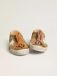 Women's True-Star tobacco-colored suede with white star and platinum heel tab