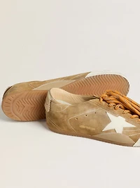 Women's True-Star tobacco-colored suede with white star and platinum heel tab