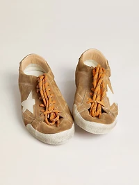 Women's True-Star tobacco-colored suede with white star and platinum heel tab