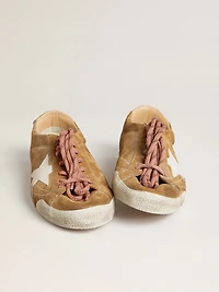 Women's True-Star tobacco-colored suede with white star and platinum heel tab