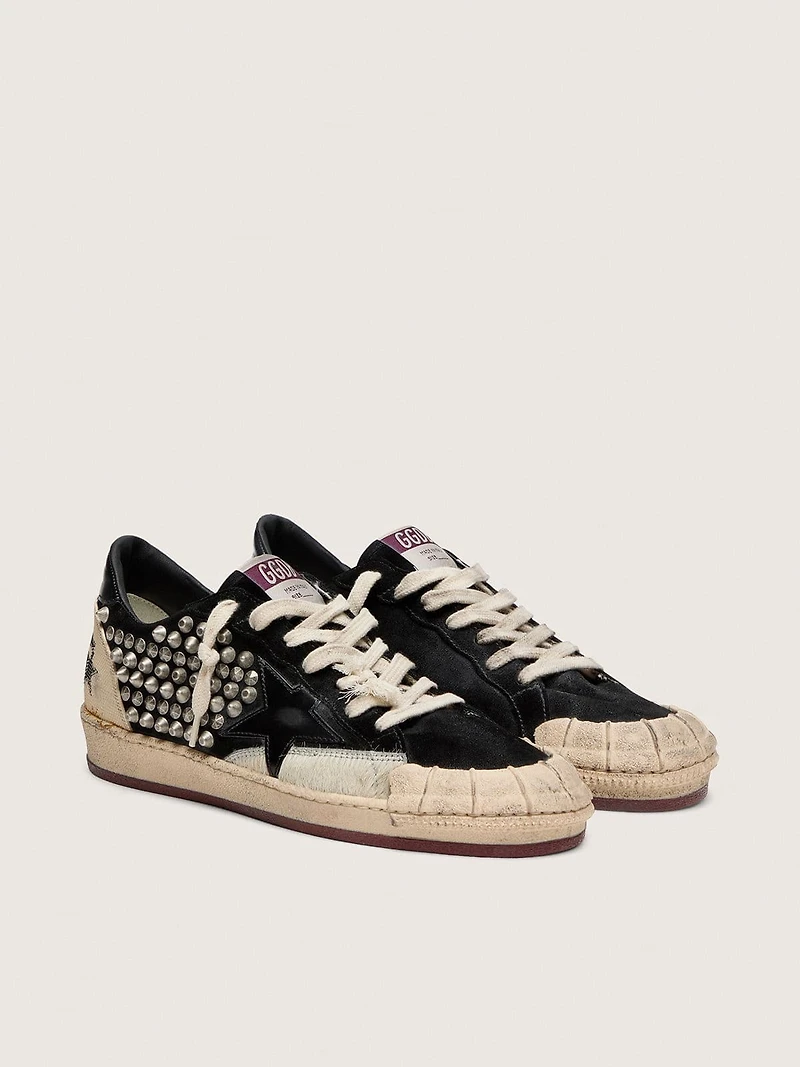 Women's Ball star LAB black suede with studs and glossy leather