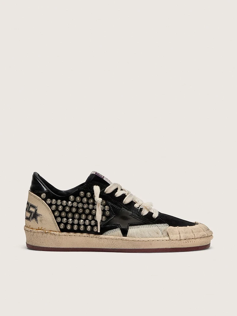 Women's Ball star LAB black suede with studs and glossy leather