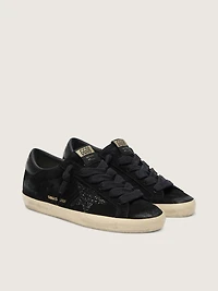 Women's Super-Star LTD black suede with glitter star and leather heel tab