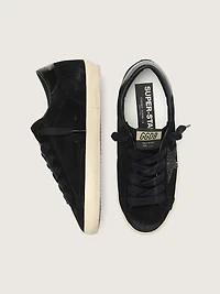 Women's Super-Star LTD black suede with glitter star and leather heel tab