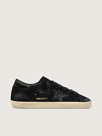 Women's Super-Star LTD black suede with glitter star and leather heel tab