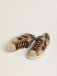 Women's Super-Star beige and brown suede with glitter star