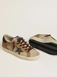Women's Super-Star beige and brown suede with glitter star