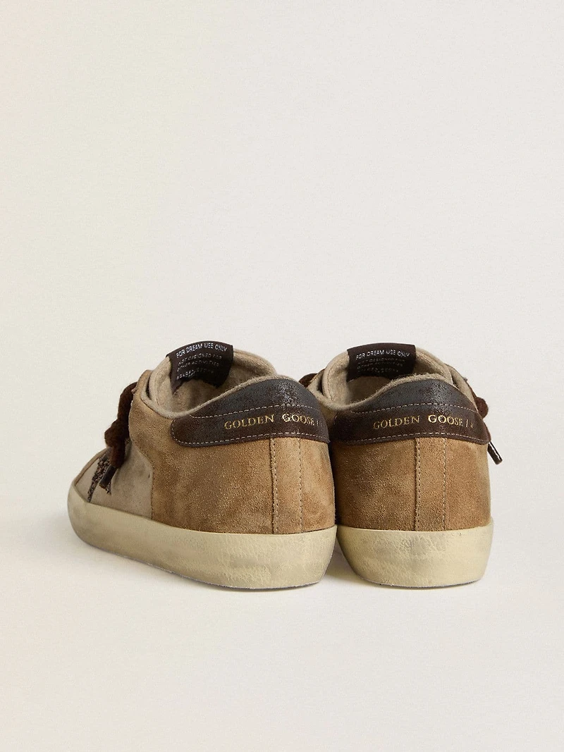 Women's Super-Star beige and brown suede with glitter star