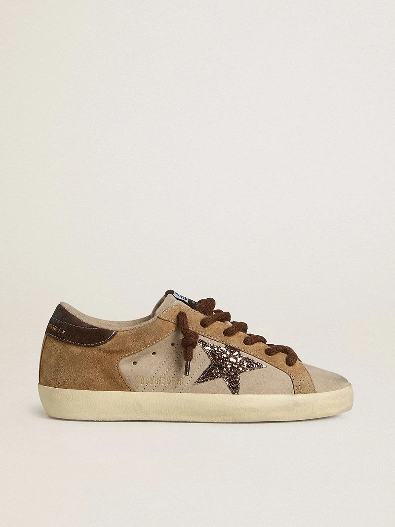 Women's Super-Star beige and brown suede with glitter star