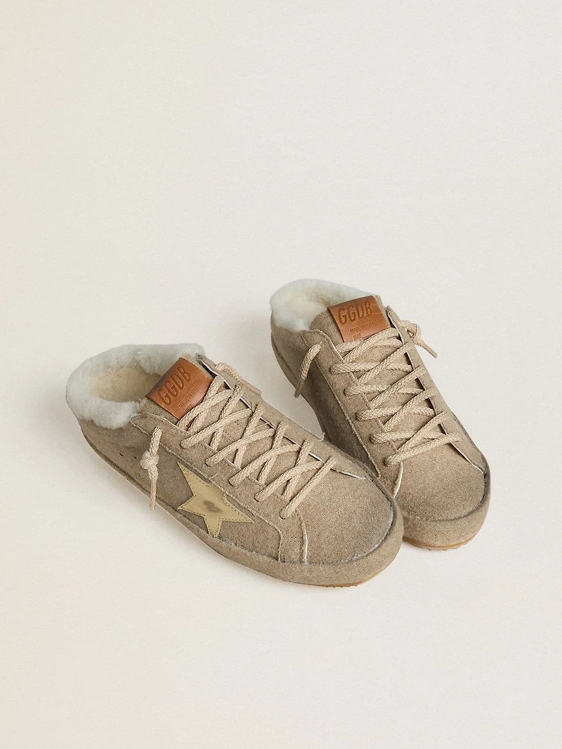 Women's Super-Star Sabots wool with shearling lining and gold metallic star