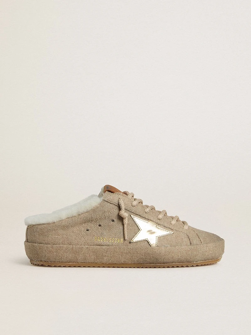 Women's Super-Star Sabots wool with shearling lining and gold metallic star
