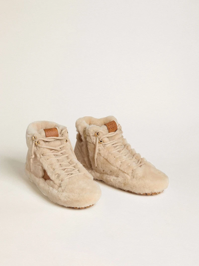 Women's Francy beige shearling with brown leather star