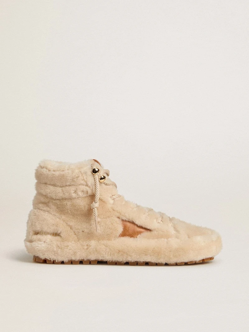 Women's Francy beige shearling with brown leather star