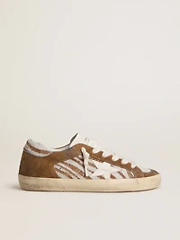 Women's Super-Star zebra-print pony skin with leather star and brown suede inserts