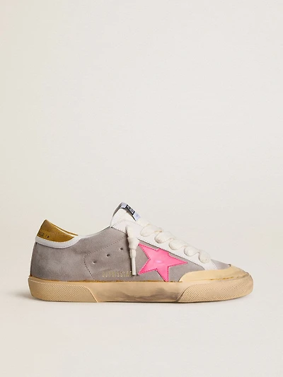 Women's Super-Star dove-gray suede with fuchsia leather star and ocher heel tab