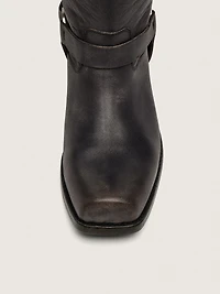 Women's high Biker boots black leather with strap and silver-colored buckle