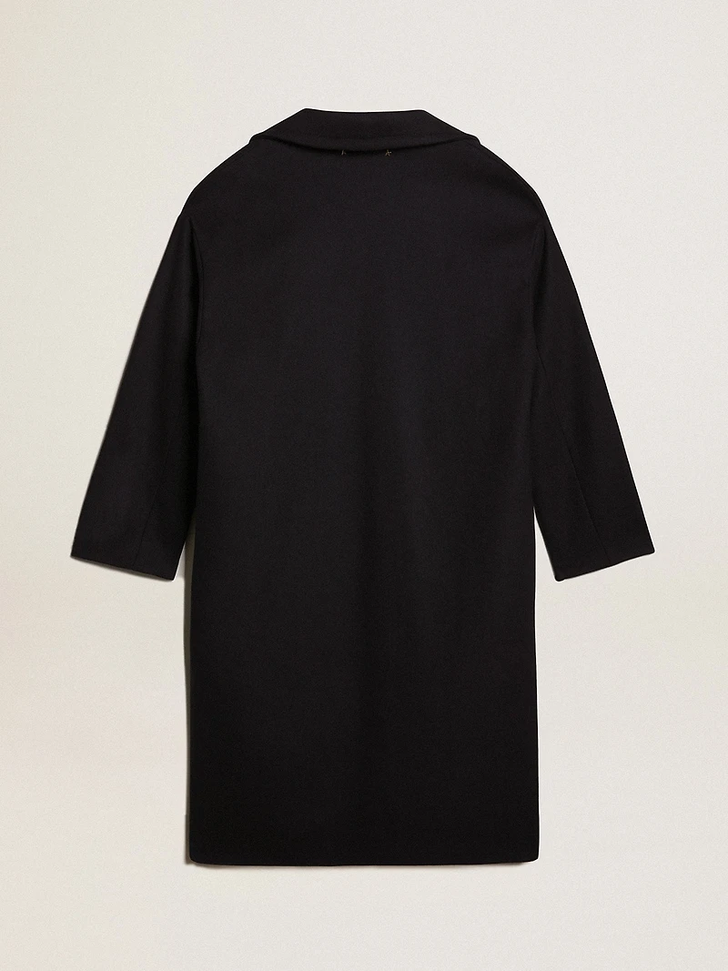 Women's single-breasted cocoon coat dark blue wool with gold button