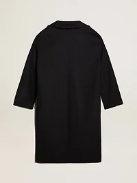 Women's single-breasted cocoon coat dark blue wool with gold button