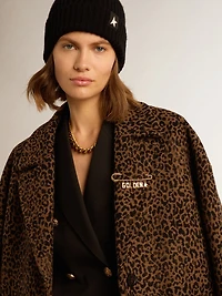 Women's single-breasted cocoon coat wool with jacquard motif