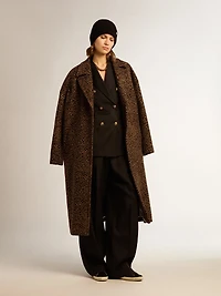 Women's single-breasted cocoon coat wool with jacquard motif