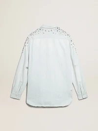 Women's bleached boyfriend shirt with cabochon crystals