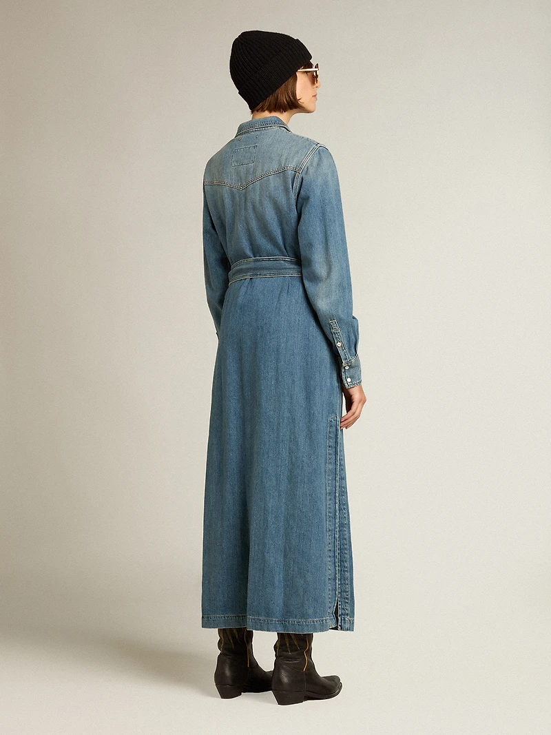 Women's shirt dress denim with belt
