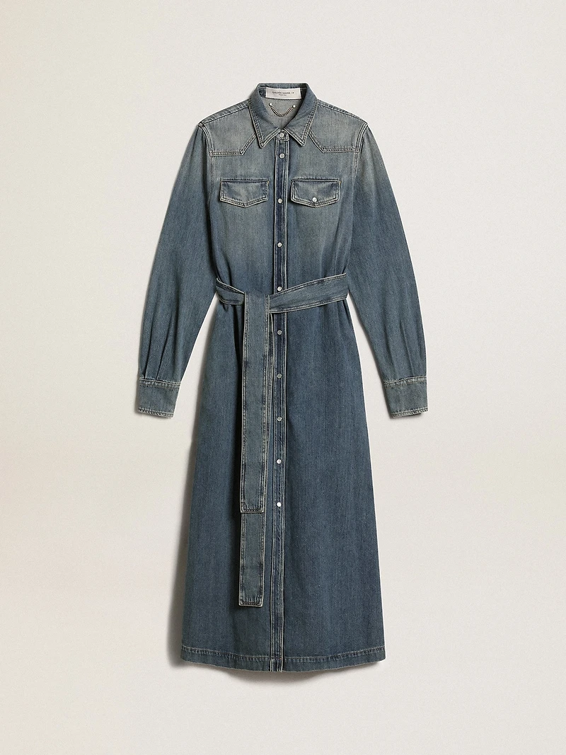 Women's shirt dress denim with belt