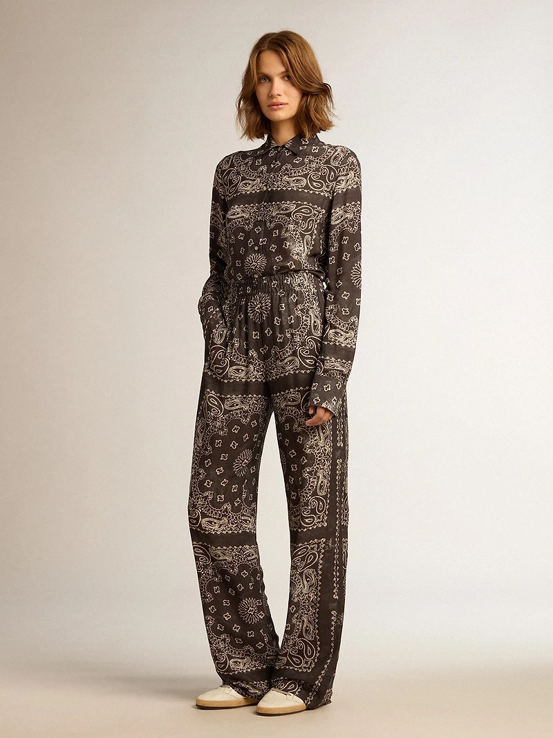 Pajama shirt anthracite gray with paisley print