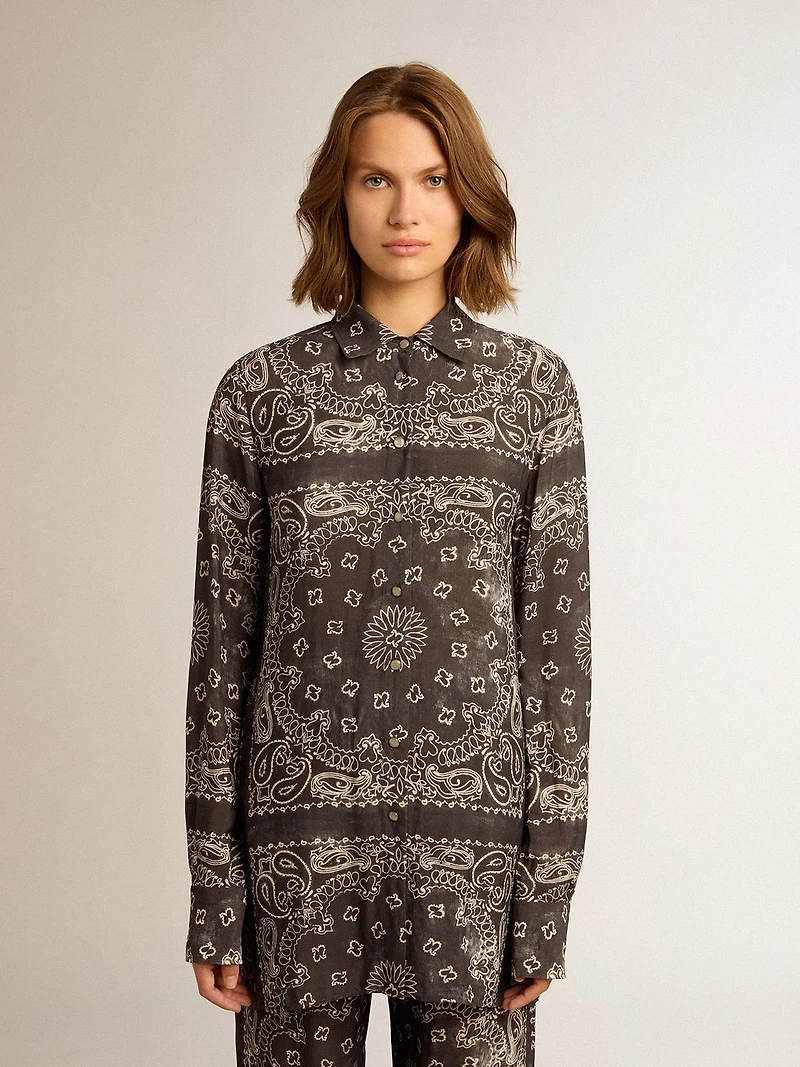 Pajama shirt anthracite gray with paisley print