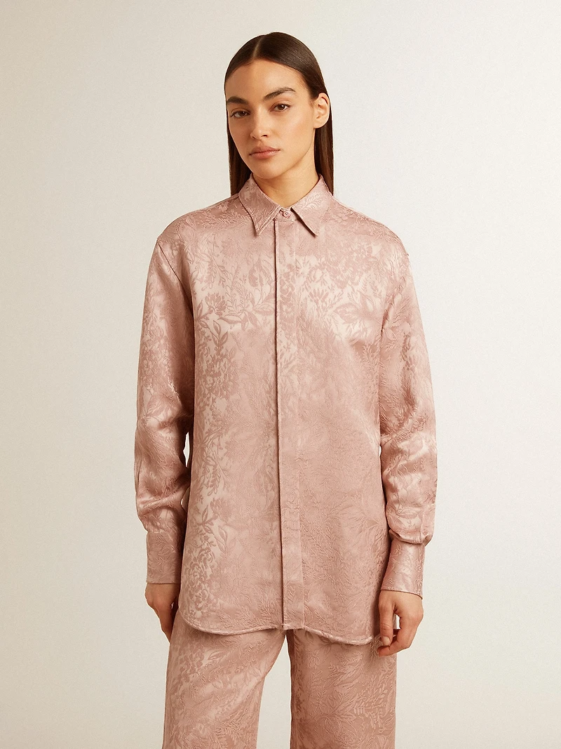 Women's pink viscose shirt with floral pattern